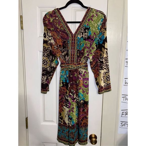 ECI New York Dress Floral Boho Multicolor V Neck Stretch Tie Size XXL (2XL) - Picture 4 of 10